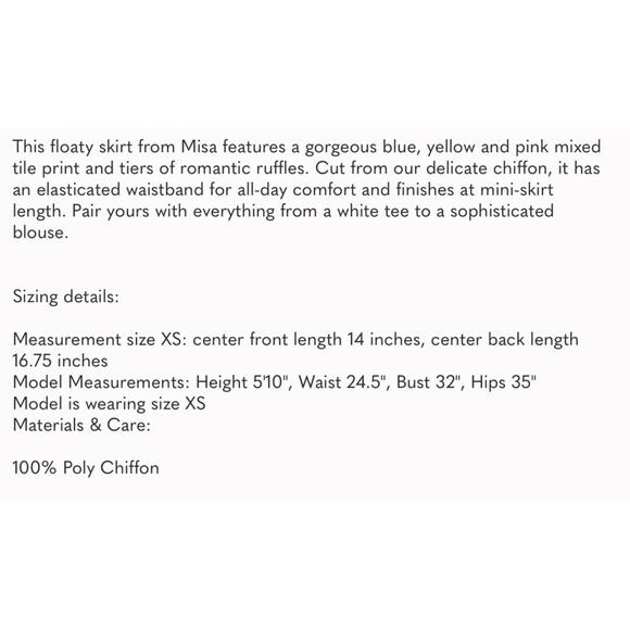 Misa Los Angeles Marion Tiered Chiffon Mini Skirt Mixed Tile Print M - Picture 5 of 11
